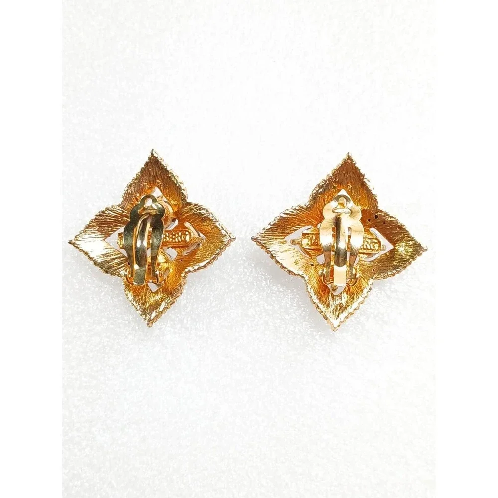 Jay Feinberg Signed Clip-On Earrings Gold Tone Rhinestone 80s - Picture 13 of 16